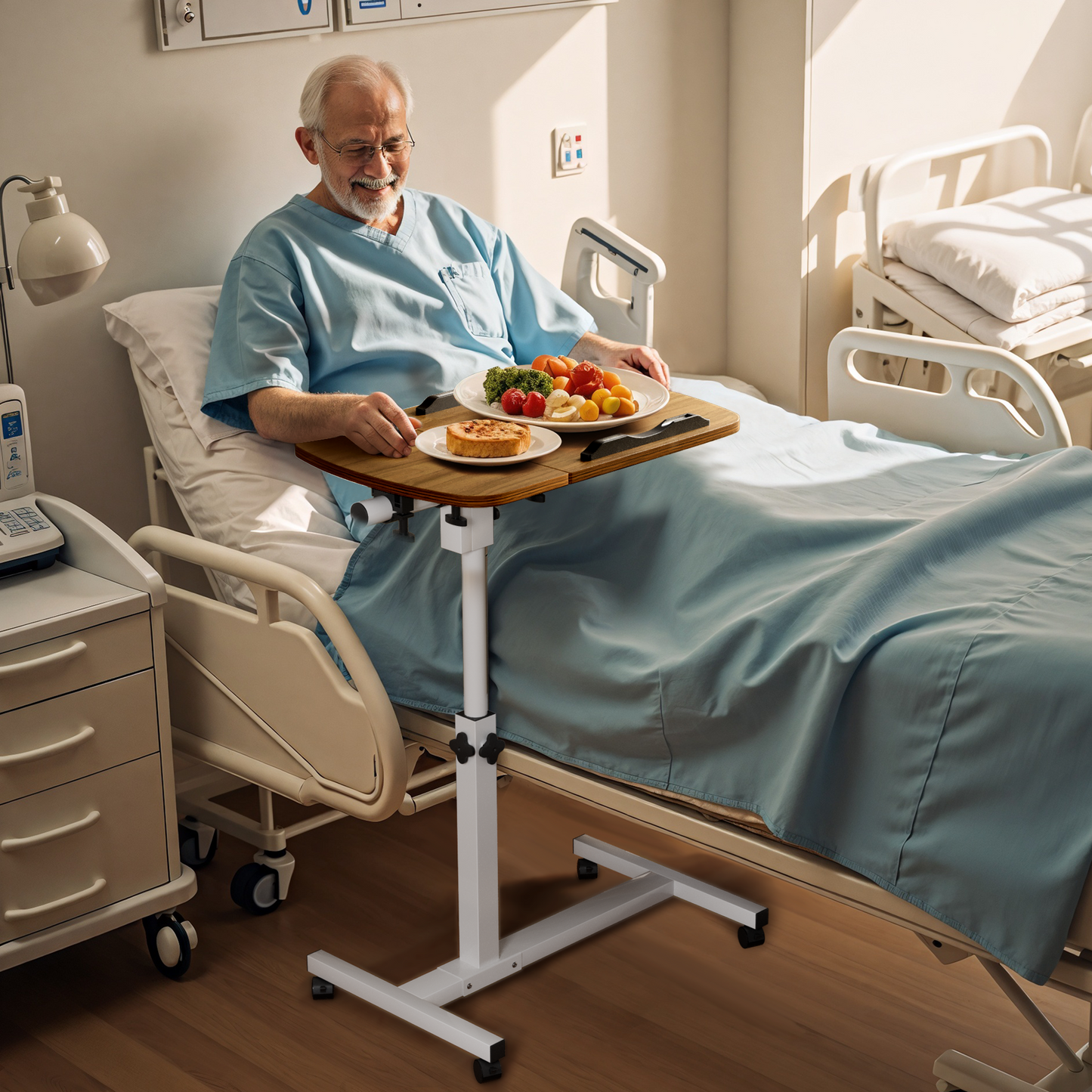 Kekoy Hospital Adjustable Overbed Bedside Table with Wheels