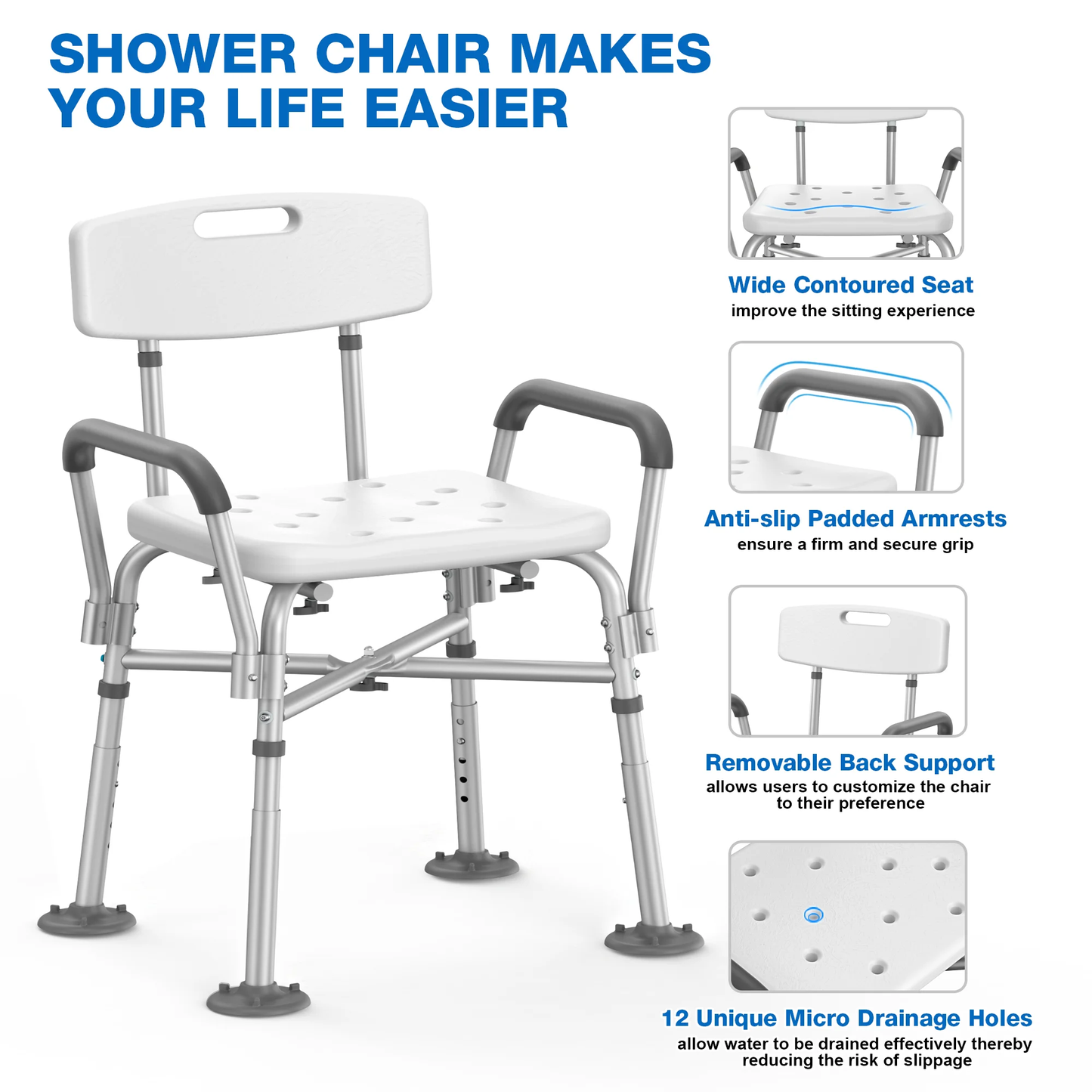 Heavy Duty Shower Chair for Inside Shower, FSA/HSA Eligible 550LBs